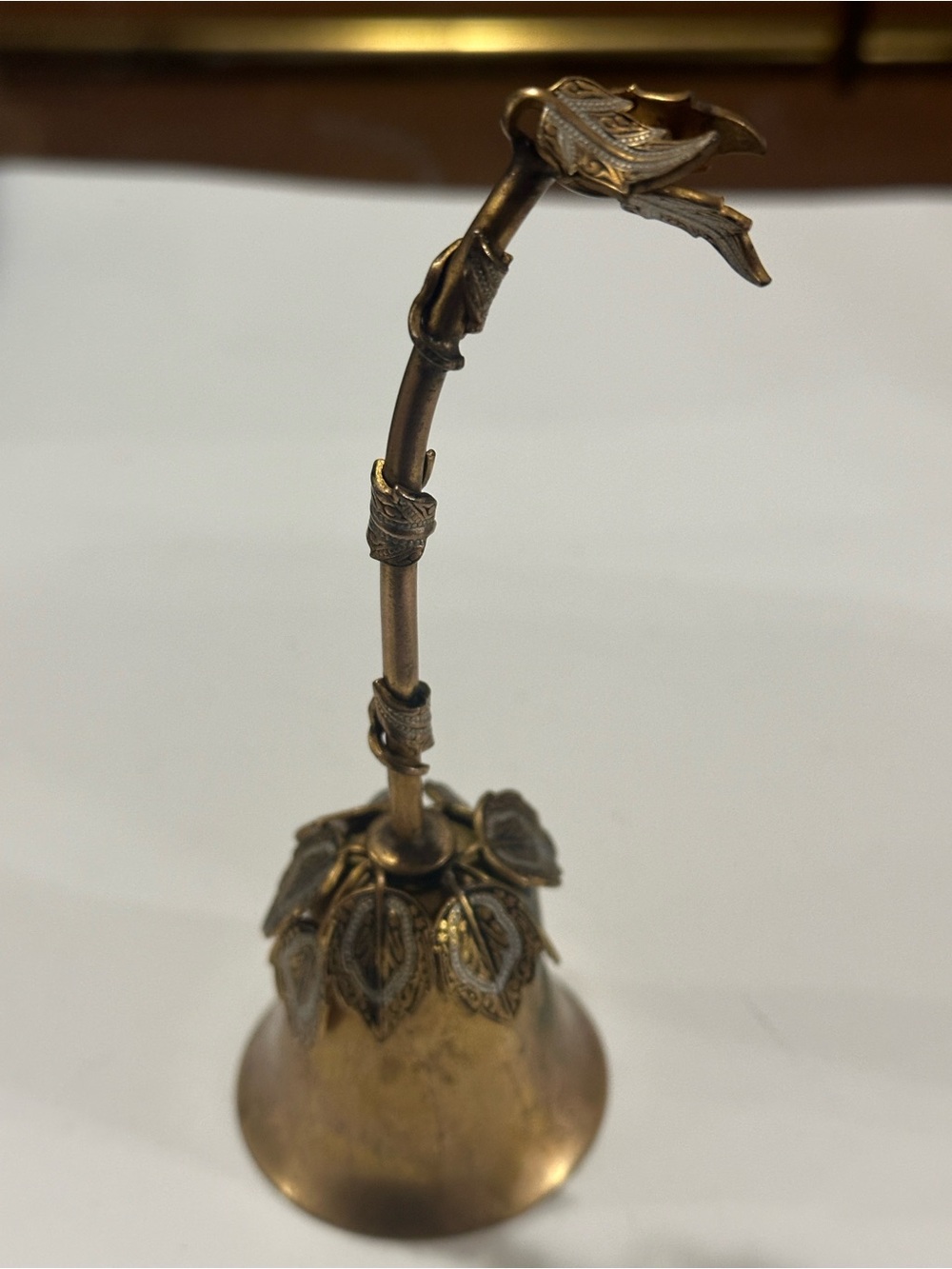 Ornate Leaf-Accented Brass Bell